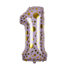 Festive Celebration Lavender Number One Balloon with Golden Dots, Perfect for First Birthdays