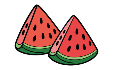 Fresh watermelon slice with red pulp black seeds isolated vector illustration on white background