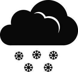 Illustration of Cloud with Falling Snow Black Silhouette Isolated on Transparent Background for Winter Season