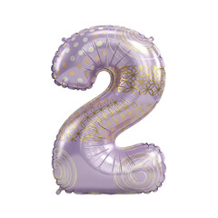 Elegant purple foil balloon shaped like the number two, adorned with intricate golden patterns, perfect for celebrating birthdays, anniversaries, or any special second-year milestone event