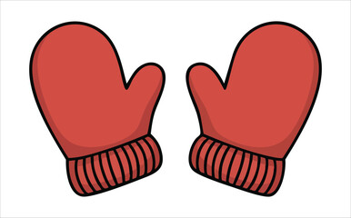 Pair of winter mittens for hand warmth protection isolated vector illustration on white background