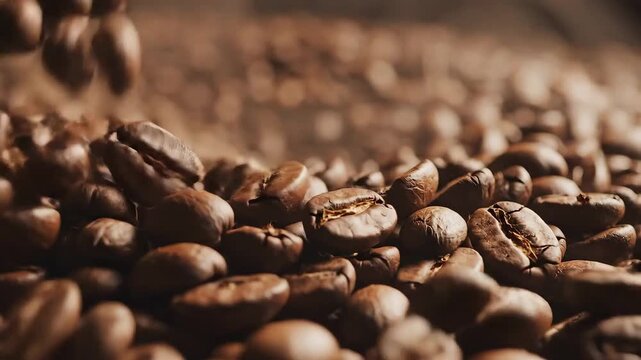 Closeup Macro Shot of Roasted Coffee Beans Filling the Frame.