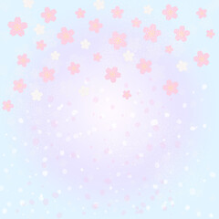 パステル桜のロマンティックプリンセス和柄デザインペーパー ー ふわっと舞う桜の花びらとキラキラしたブルーラベンダーのグラデーションが可愛い、春の女子向けロマンティック背景デザインペーパー、マスキングシール、フレークシール、手帳デコ素材に最適。招待状やSNS素材、推し活グッズにも。