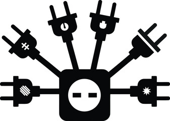 Silhouette Of Surge Protector With Six Plugs Vector Illustration Isolated On Transparent Background For Electronics Concept