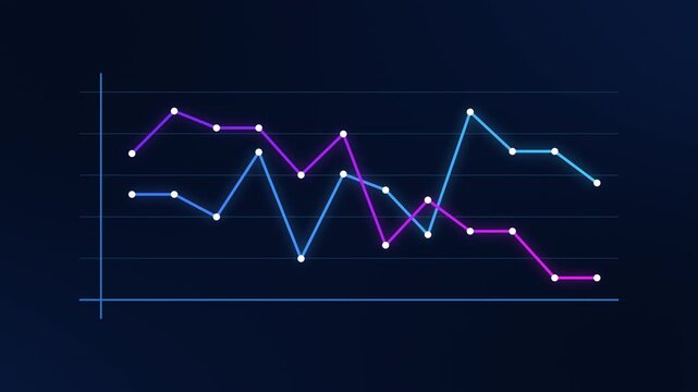 Dual Dynamic Neon Line Chart With Trends Graph on Dark Background. Perfect for comparison reports, analytics, dashboards, and presentations illustrating changes over time