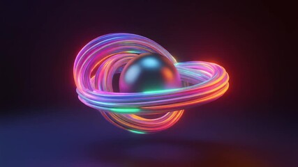 A glowing ribbon structure orbiting a central orb in a 3D abstract space to illustrate a dynamic customer journey and satisfaction concept