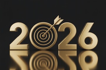 Golden 2026 numbers with target and arrow symbolizing success and goals