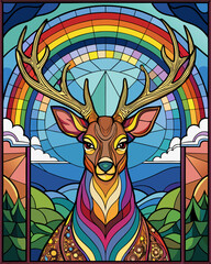 Deer real,Stained Glass Style , rainbow color