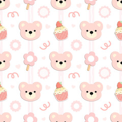seamless pattern with bear and cupcake 