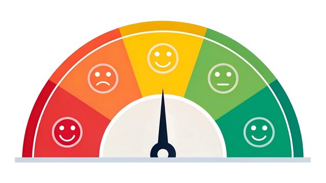 Emotion meter gauge illustration with colorful faces showing mood levels
