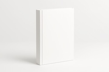 Standing blank hardcover book with white cover isolated on minimalist white background, clean template for branding or design presentation purposes. Ai generative