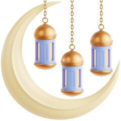 Ramadan Lanterns with Crescent Moon Illustration