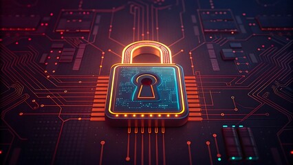 Digital padlock on circuit board representing cybersecurity and data protection
