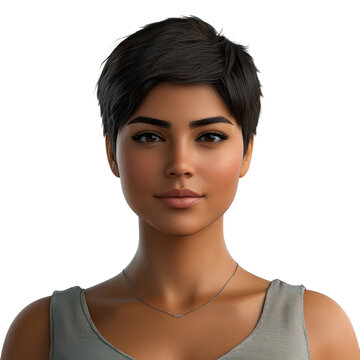 Short-haired woman in casual top
