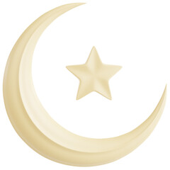 Crescent Moon with Star 3D Icon for Ramadan