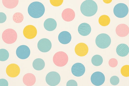 Pastel colored polka dots with soft textures on light background in playful retro style pattern design concept for decoration and textile prints. Ai generative - Powered by Adobe