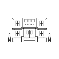 Line Art Police Station Building Illustration