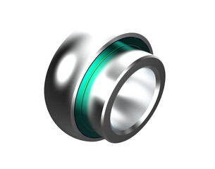 Self-Aligning Spherical Outer Bearing Insert: Essential Silver Metal Component for Automotive and Construction Equipment, High Quality Professional Isolated 3D Asset on Transparent Background.