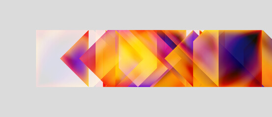 Obraz premium Abstract geometric shapes blend vibrant colors. Orange, purple, yellow create dynamic composition. Modern design, digital art.