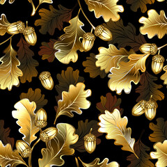 Seamless with golden oak branches