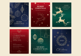 Naklejka premium Christmas Poster Flyer Template Set in Modern Luxury Style for Flier Invitation & Greetings Card Design, New Years Eve & Holiday Branding