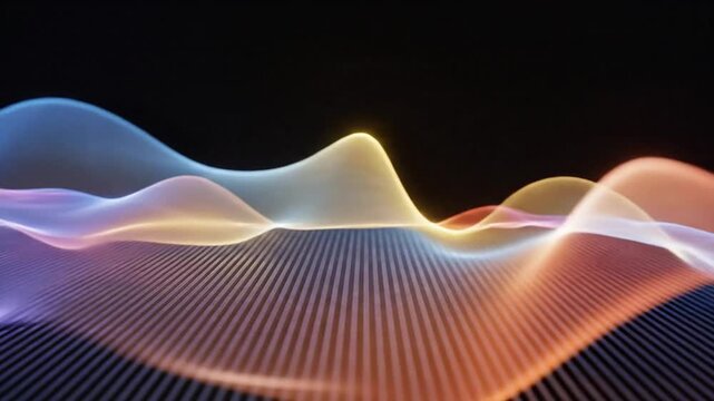 Smooth abstract motion looping of colorful blue yellow and orange light waves moving across dark str 4K 10s 19320894 1