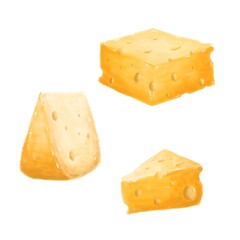 Set of piece of cheese isolated on white