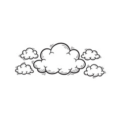 Set of hand-drawn clouds in a vintage comic book style. Black and white vector line art collection of various fluffy cloud shapes. Doodle sky and weather illustration isolated on white background.
