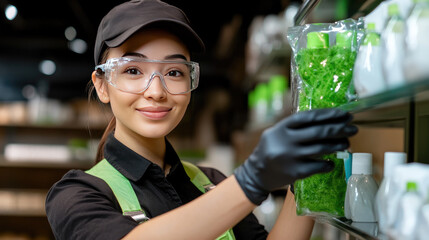 employees in hygiene department checking availability of goods, supermarket workers controlling stock, retail management and organization, cleaning products section