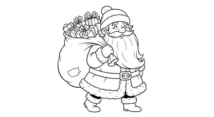Santa Claus with a bag full of gifts coloring page.
