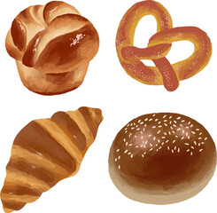 Realistic Artisan Bread and Pastry Collection Isolated on Transparent Background