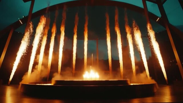 Experience an electrifying fire show that captivates the crowd. Perfect for events, performances, or stunning visual projects. Watch as flames dance and energize the atmosphere. Generative AI