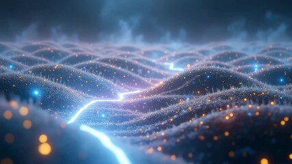 Digital visualization of a glowing fractal wave explosion concept in blue light and space energy