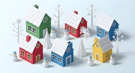 winter season paper village view 