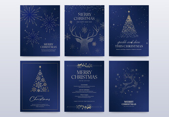 Merry Christmas Poster Flyer Set in Luxury Blue & Gold for Festive Holiday & New Years Eve Countdown, NYE Gala Invitation & Xmas Branding