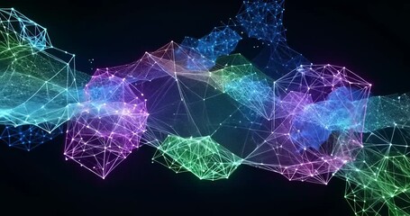 Colorful abstract digital design featuring interconnected geometric shapes and flowing patterns - Powered by Adobe