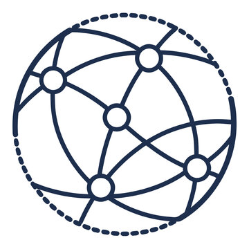 Abstract globe network illustration with interconnected nodes and lines representing global connectivity and digital communication in a simple outline style