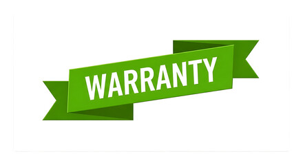 Green Ribbon With The Word Warranty In White Text On A White Background banner isolated on a transparent background