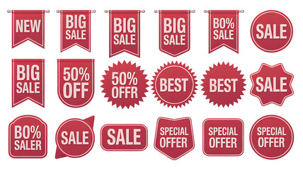 Promotional sale stickers for seasonal marketing campaigns and sales promotions, perfect for retail and advertising needs isolated on white background