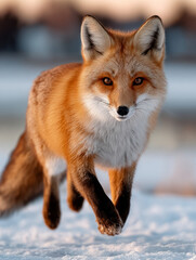 Obraz premium A red fox walking in the snow.