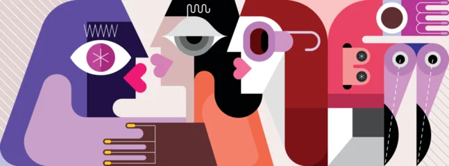 Fototapeten Abstraktion Kunst a woman eavesdrops on a conversation between two people  ©  danjazzia