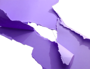 Vibrant purple torn paper revealing layered texture, isolated on white background.