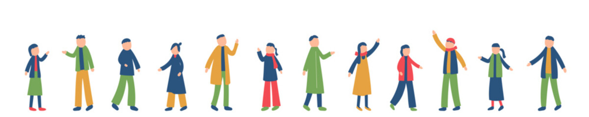 冬を過ごす人々のイラストセット