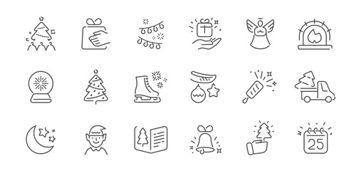 Obraz premium Christmas icons set. Winter holidays decoration linear symbols set. New Year celebration concept. Vector illustration