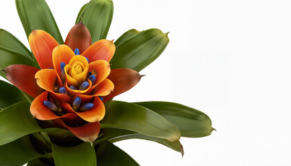 Obraz premium Vibrant Bromeliad Close-Up with White Background for Botanical Elegance and Conceptual Art