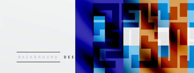 Abstract geometric pattern. Blue, orange hues dominate design. Clean white space complements vibrant blocks. Modern aesthetic.