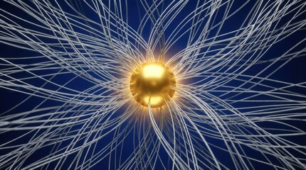 Naklejka premium 3D illustration of a golden glowing core sphere with text 