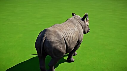 Majestic Rhinoceros Roaming Freely on Vibrant Green Plains A Captivating Wildlife Scene Showcasing the Power and Beauty of Nature Perfect for Conservation and Educational Projects.