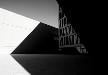 Abstract architectural forms with strong shadows and geometric lines
