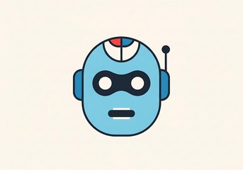 Cute blue robot head icon with antenna and simple facial features